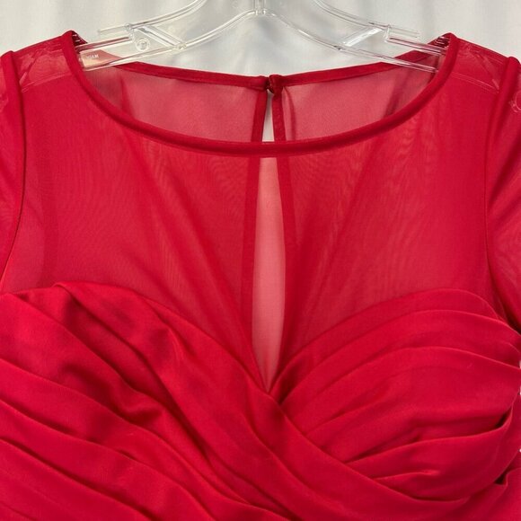 Davids Bridal Womens A Line Dress Red Short Sleeve Illusion Neck Button 6 New - Picture 3 of 11